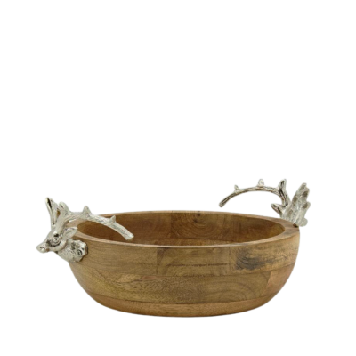 Grande corbeille ronde avec têtes de Cerf Nappes et Décoration de table meublespin.fr - mobilier et de décoration de style montagne ou chalet- meubles en pin, mobilier en bois massif de qualité, canapés convertibles - https://meublespin.fr