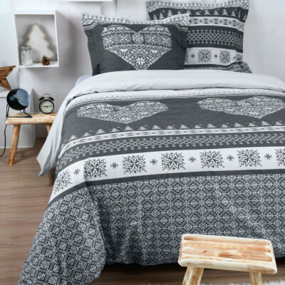 Housse de Couette et deux taies 100% Coton – Chabottes Gris Les Housses de Couettes meublespin.fr - mobilier et de décoration de style montagne ou chalet- meubles en pin, mobilier en bois massif de qualité, canapés convertibles - https://meublespin.fr