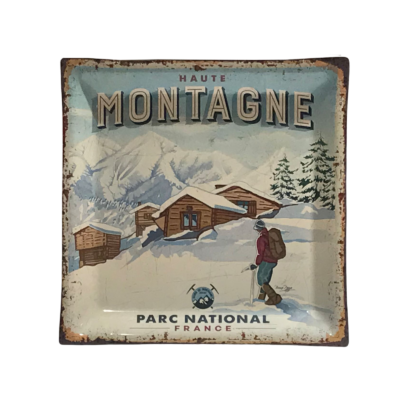 Vide Poche Métal – Haute montagne – parc national – 14 x 14 cm Objets à poser meublespin.fr - mobilier et de décoration de style montagne ou chalet- meubles en pin, mobilier en bois massif de qualité, canapés convertibles - https://meublespin.fr