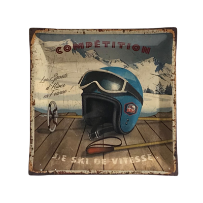 Vide Poche Métal – Compétition – Ski de vitesse – 14 x 14 cm Objets à poser meublespin.fr - mobilier et de décoration de style montagne ou chalet- meubles en pin, mobilier en bois massif de qualité, canapés convertibles - https://meublespin.fr