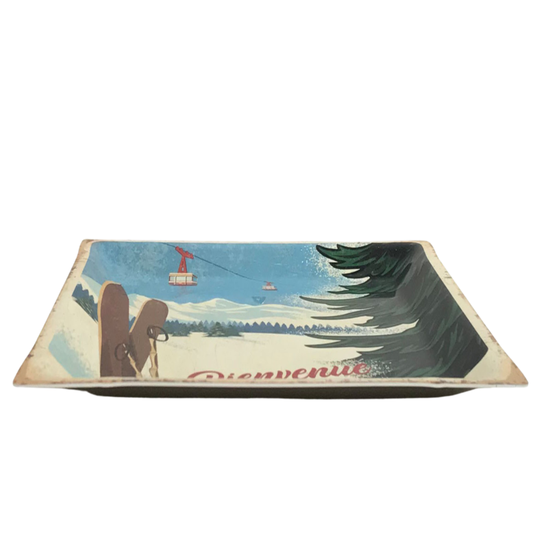 Vide Poche Métal – Bienvenue à la Montagne – Téléphérique – 14 x 14 cm Objets à poser meublespin.fr - mobilier et de décoration de style montagne ou chalet- meubles en pin, mobilier en bois massif de qualité, canapés convertibles - https://meublespin.fr