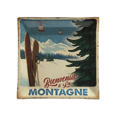 Vide Poche Métal – Bienvenue à la Montagne – Téléphérique – 14 x 14 cm Objets à poser meublespin.fr - mobilier et de décoration de style montagne ou chalet- meubles en pin, mobilier en bois massif de qualité, canapés convertibles - https://meublespin.fr