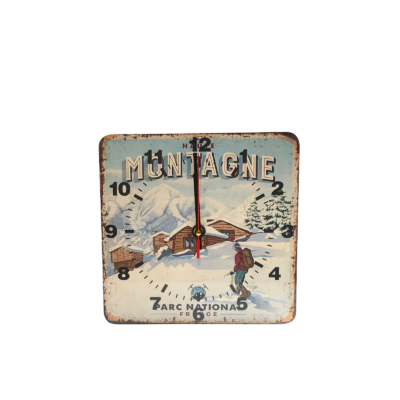 HORLOGE – Haute montagne – Parc national – 29 x 29 cm Horloges meublespin.fr - mobilier et de décoration de style montagne ou chalet- meubles en pin, mobilier en bois massif de qualité, canapés convertibles - https://meublespin.fr