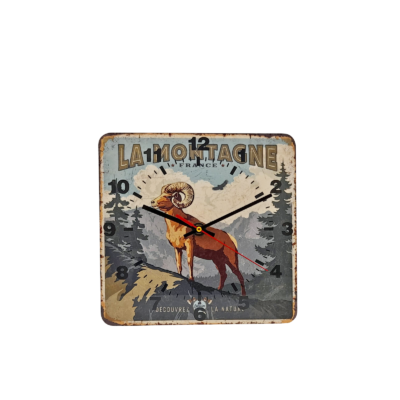 HORLOGE – La Montagne – Découvrez la nature – Le Mouflon – 29 x 29 cm Horloges meublespin.fr - mobilier et de décoration de style montagne ou chalet- meubles en pin, mobilier en bois massif de qualité, canapés convertibles - https://meublespin.fr