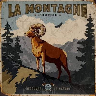 Plaque métal – La montagne – découvrez la nature – Le Mouflon Cadres et déco meublespin.fr - mobilier et de décoration de style montagne ou chalet- meubles en pin, mobilier en bois massif de qualité, canapés convertibles - https://meublespin.fr