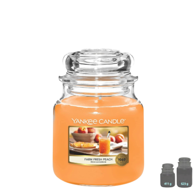 YANKEE CANDLE Bougie – Farm Fresh Peach – Pêche Savoureuse - meublespin.fr - Bougies Parfumées YANKEE CANDLE Bougie – Farm Fresh Peach – Pêche Savoureuse Bougies Parfumées meublespin.fr - mobilier et de décoration de style montagne ou chalet- meubles en pin, mobilier en bois massif de qualité, canapés convertibles - https://meublespin.fr