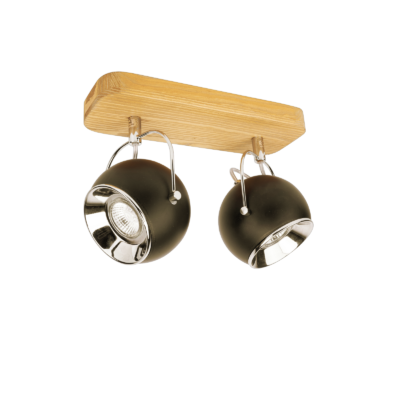 Applique Murale Vintage 2 Spots Boule Métal Noir et Bois Appliques murales / Spots meublespin.fr - mobilier et de décoration de style montagne ou chalet- meubles en pin, mobilier en bois massif de qualité, canapés convertibles - https://meublespin.fr