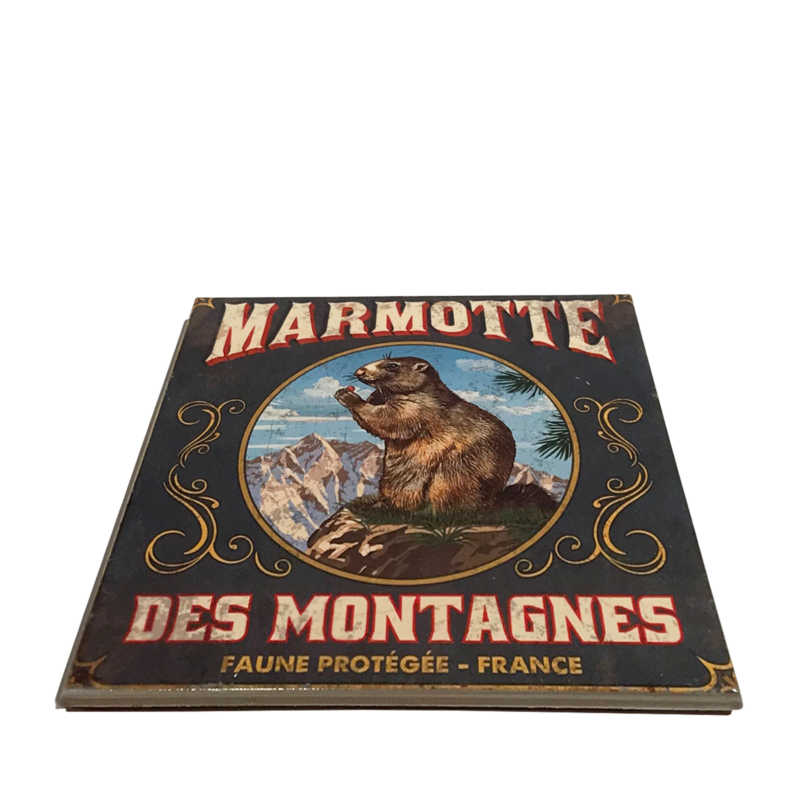 Dessous de plat – Marmotte des montagnes – 20 x 20 cm Objets à poser meublespin.fr - mobilier et de décoration de style montagne ou chalet- meubles en pin, mobilier en bois massif de qualité, canapés convertibles - https://meublespin.fr