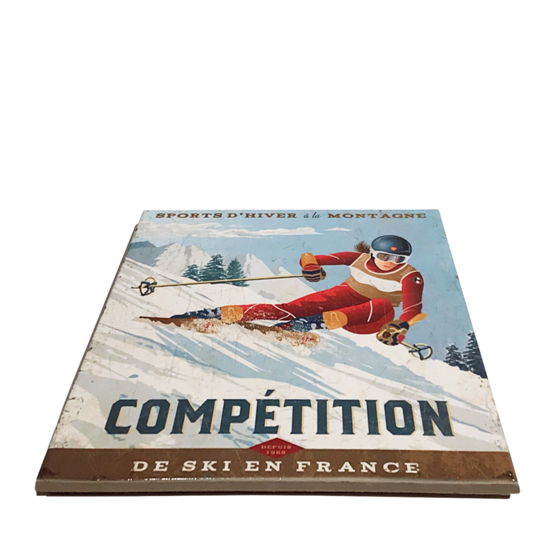Dessous de plat – Compétition de ski en France – 20 x 20 cm Objets à poser meublespin.fr - mobilier et de décoration de style montagne ou chalet- meubles en pin, mobilier en bois massif de qualité, canapés convertibles - https://meublespin.fr