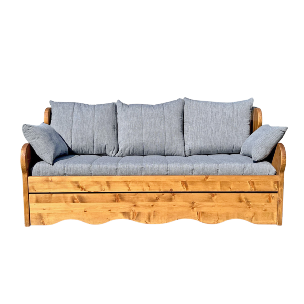 Canapé fixe 4 places Jura en Pin Massif – Tissu Lissieu gris Canapés fixes meublespin.fr - vente de mobilier et de décoration de style montagne ou chalet- vente de meubles en pin et canapés convertibles - https://meublespin.fr