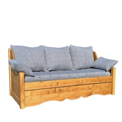 Canapé Gigogne Jura en Pin Massif – Tissu Lissieu gris Canapés Gigognes en Bois Massif meublespin.fr - mobilier et de décoration de style montagne ou chalet- meubles en pin, mobilier en bois massif de qualité, canapés convertibles - https://meublespin.fr