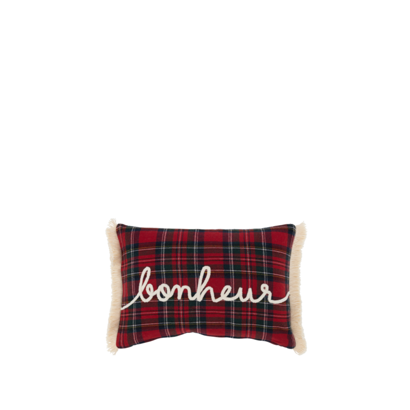 Coussin écossais Bonheur 45 x 30 cm Plaids et coussins meublespin.fr - mobilier et de décoration de style montagne ou chalet- meubles en pin, mobilier en bois massif de qualité, canapés convertibles - https://meublespin.fr