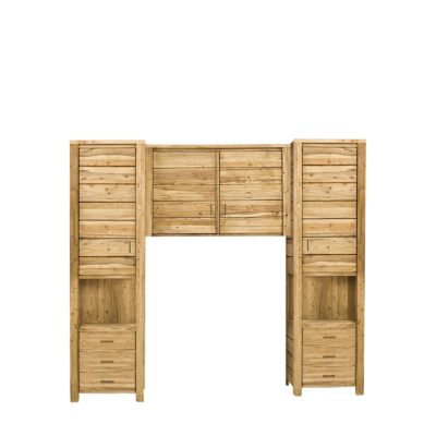 Pont 2 portes et 2 bonnetières en Pin Brossé Montana 230 cm Armoires en bois massif meublespin.fr - mobilier et de décoration de style montagne ou chalet- meubles en pin, mobilier en bois massif de qualité, canapés convertibles - https://meublespin.fr