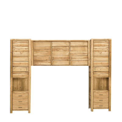 Pont 3 portes et 2 bonnetières en Pin Brossé Montana 300 cm Armoires en bois massif meublespin.fr - mobilier et de décoration de style montagne ou chalet- meubles en pin, mobilier en bois massif de qualité, canapés convertibles - https://meublespin.fr