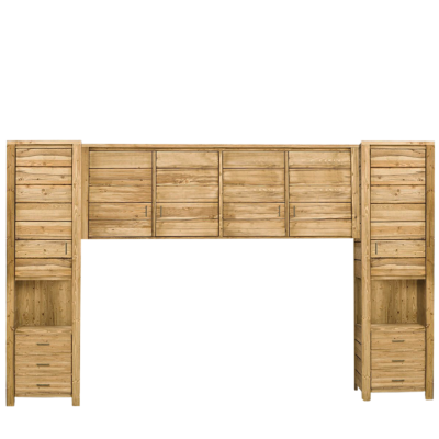Pont 4 portes et 2 bonnetières en Pin Brossé Montana 330 cm Armoires en bois massif meublespin.fr - mobilier et de décoration de style montagne ou chalet- meubles en pin, mobilier en bois massif de qualité, canapés convertibles - https://meublespin.fr