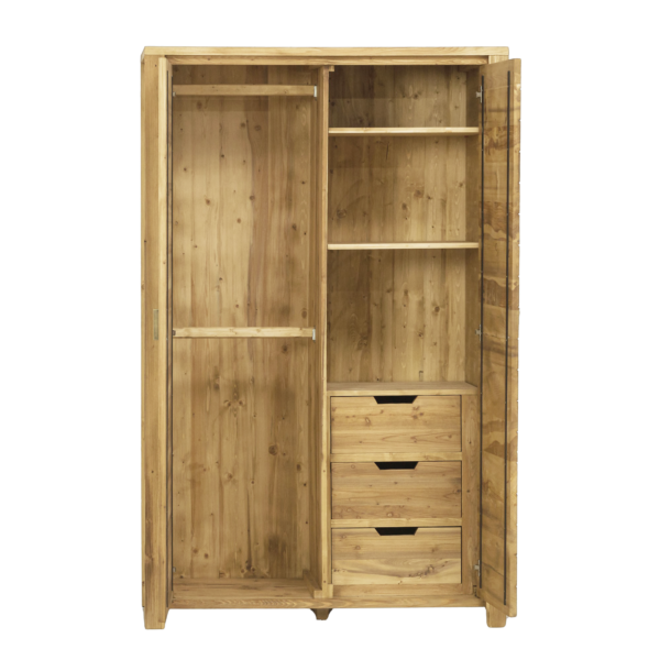 Armoire 2 Portes + 3 tiroirs en Pin Brossé Montana Armoires en bois massif meublespin.fr - vente de mobilier et de décoration de style montagne ou chalet- vente de meubles en pin et canapés convertibles - https://meublespin.fr