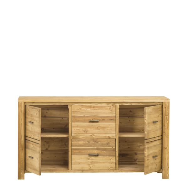 Buffet Bas 2 Portes + 2 Tiroirs en Pin Brossé Montana 160 cm Buffets & bahuts en bois massif meublespin.fr - vente de mobilier et de décoration de style montagne ou chalet- vente de meubles en pin et canapés convertibles - https://meublespin.fr