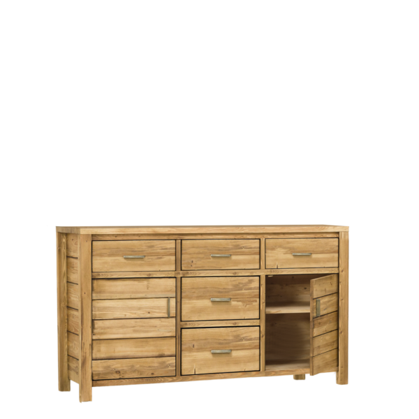 Buffet Bas 2 Portes + 5 Tiroirs en Pin Brossé Montana 160 cm Buffets & bahuts en bois massif meublespin.fr - vente de mobilier et de décoration de style montagne ou chalet- vente de meubles en pin et canapés convertibles - https://meublespin.fr