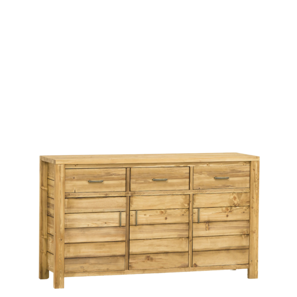 Buffet Bas 3 Portes + 3 Tiroirs en Pin Brossé Montana 140 cm Buffets & bahuts en bois massif meublespin.fr - vente de mobilier et de décoration de style montagne ou chalet- vente de meubles en pin et canapés convertibles - https://meublespin.fr