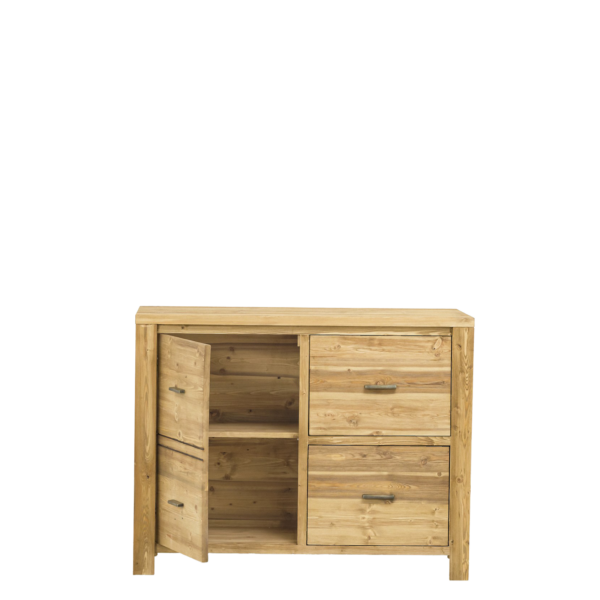 Buffet Bas 1 Porte et 2 Tiroirs en Pin Brossé Montana 110 cm Buffets & bahuts en bois massif meublespin.fr - vente de mobilier et de décoration de style montagne ou chalet- vente de meubles en pin et canapés convertibles - https://meublespin.fr