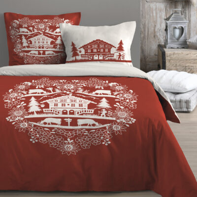 Housse de Couette et deux taies en Percale de Coton – Valloire Rouge Les Housses de Couettes meublespin.fr - mobilier et de décoration de style montagne ou chalet- meubles en pin, mobilier en bois massif de qualité, canapés convertibles - https://meublespin.fr