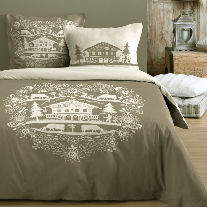 Housse de Couette Valloire Taupe Les Housses de Couettes meublespin.fr - mobilier et de décoration de style montagne ou chalet- meubles en pin, mobilier en bois massif de qualité, canapés convertibles - https://meublespin.fr