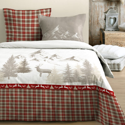 Housse de Couette et deux taies  en Percale de Coton – Chamousset Rouge Les Housses de Couettes meublespin.fr - mobilier et de décoration de style montagne ou chalet- meubles en pin, mobilier en bois massif de qualité, canapés convertibles - https://meublespin.fr