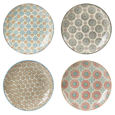 Coffret de 4 assiettes plates Bohème 26 cm Vaisselle Bohème meublespin.fr - mobilier et de décoration de style montagne ou chalet- meubles en pin, mobilier en bois massif de qualité, canapés convertibles - https://meublespin.fr