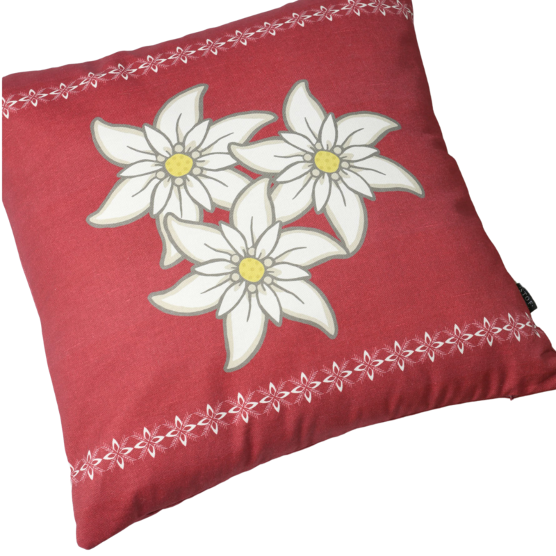 Coussin 50×50 – Altitude – motif edelweiss Plaids et coussins meublespin.fr - mobilier et de décoration de style montagne ou chalet- meubles en pin, mobilier en bois massif de qualité, canapés convertibles - https://meublespin.fr