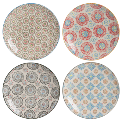 Coffret de 4 assiettes à dessert Bohème 20 cm Vaisselle Bohème meublespin.fr - mobilier et de décoration de style montagne ou chalet- meubles en pin, mobilier en bois massif de qualité, canapés convertibles - https://meublespin.fr