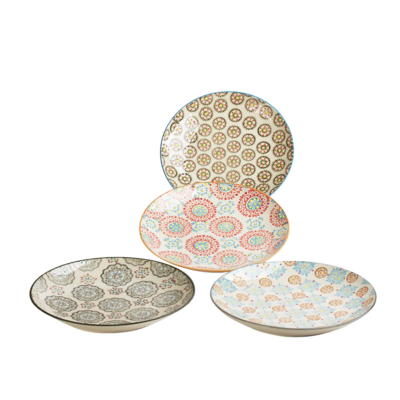 Coffret de 4 assiettes à dessert Bohème 20 cm Vaisselle Bohème meublespin.fr - mobilier et de décoration de style montagne ou chalet- meubles en pin, mobilier en bois massif de qualité, canapés convertibles - https://meublespin.fr