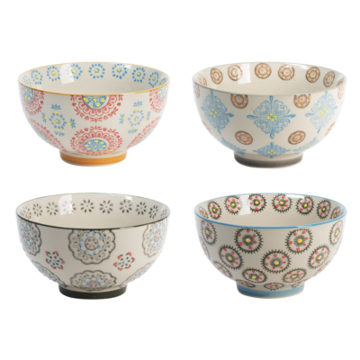 Coffret de 4 bols Bohème 14 cm - meublespin.fr - Vaisselle Bohème Coffret de 4 bols Bohème 14 cm Vaisselle Bohème meublespin.fr - mobilier et de décoration de style montagne ou chalet- meubles en pin, mobilier en bois massif de qualité, canapés convertibles - https://meublespin.fr