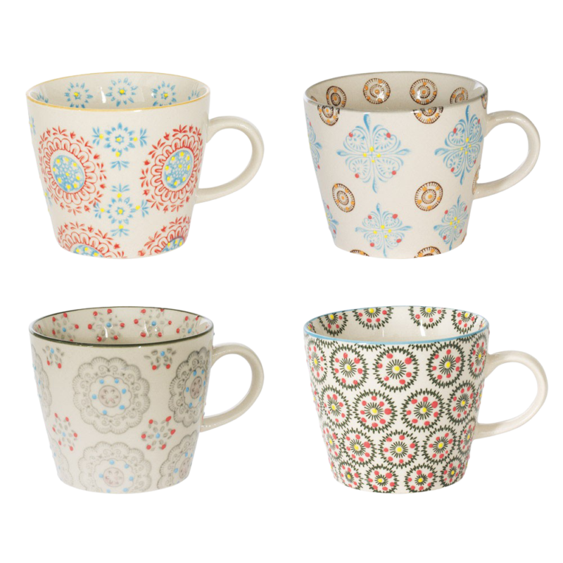 Coffret de 4 tasses Bohème 12 cm Vaisselle Bohème meublespin.fr - mobilier et de décoration de style montagne ou chalet- meubles en pin, mobilier en bois massif de qualité, canapés convertibles - https://meublespin.fr
