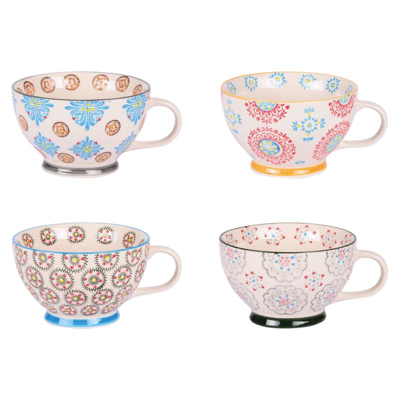 Coffret de 4 bols petit déjeuner Bohème 12 cm Vaisselle Bohème meublespin.fr - mobilier et de décoration de style montagne ou chalet- meubles en pin, mobilier en bois massif de qualité, canapés convertibles - https://meublespin.fr