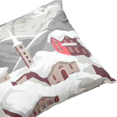 Coussin 50×50 – Gîtes – motif village Plaids et coussins meublespin.fr - mobilier et de décoration de style montagne ou chalet- meubles en pin, mobilier en bois massif de qualité, canapés convertibles - https://meublespin.fr