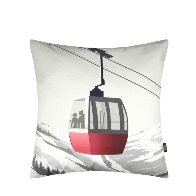 Coussin 50×50 – Valfréjus – motif télécabine Plaids et coussins meublespin.fr - mobilier et de décoration de style montagne ou chalet- meubles en pin, mobilier en bois massif de qualité, canapés convertibles - https://meublespin.fr