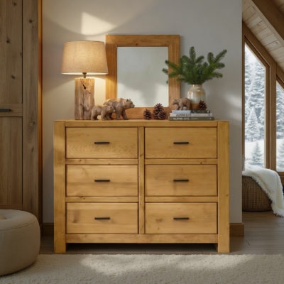 Commode 6 Tiroirs en Pin Massif Morzine 120cm Morzine meublespin.fr - mobilier et de décoration de style montagne ou chalet- meubles en pin, mobilier en bois massif de qualité, canapés convertibles - https://meublespin.fr