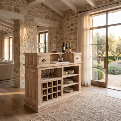 Bar en Bois Massif Brossé Bars meublespin.fr - mobilier et de décoration de style montagne ou chalet- meubles en pin, mobilier en bois massif de qualité, canapés convertibles - https://meublespin.fr