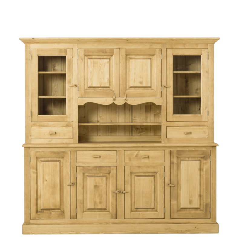 Vaisselier Chamonix 8 Portes et 4 Tiroirs sans cœurs en Pin Massif Chamonix meublespin.fr - mobilier et de décoration de style montagne ou chalet- meubles en pin, mobilier en bois massif de qualité, canapés convertibles - https://meublespin.fr