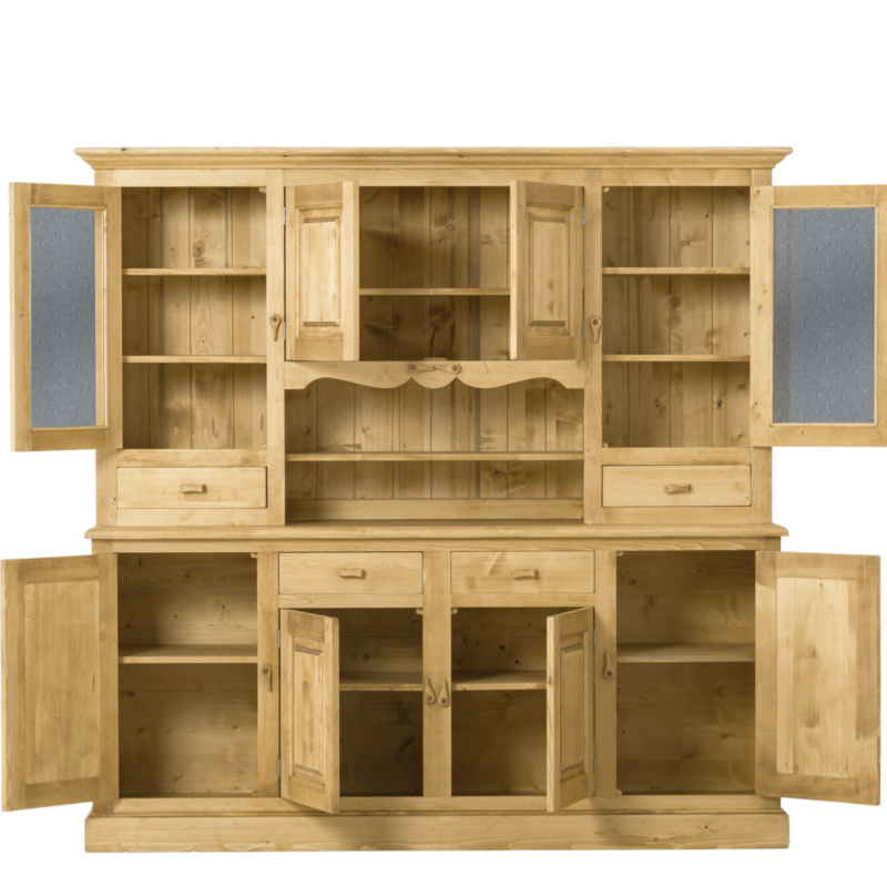 Vaisselier Chamonix 8 Portes et 4 Tiroirs sans cœurs en Pin Massif Chamonix meublespin.fr - mobilier et de décoration de style montagne ou chalet- meubles en pin, mobilier en bois massif de qualité, canapés convertibles - https://meublespin.fr