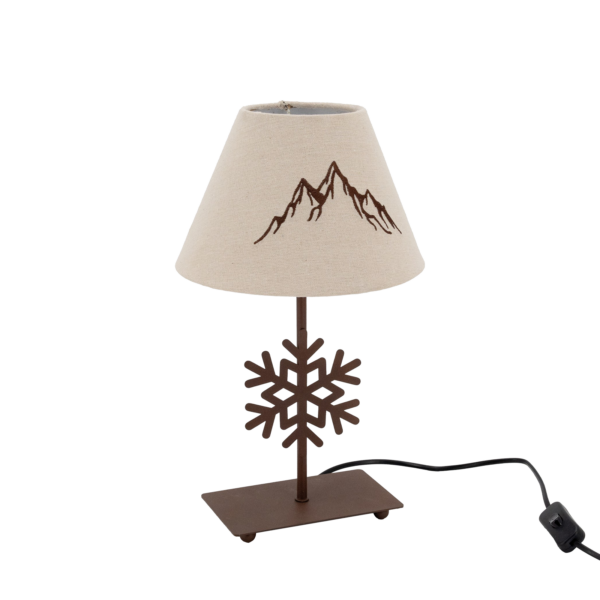 Lampe Flocon en métal. Motif Montagne – h39 – Ø 22 cm Lampes à poser meublespin.fr - vente de mobilier et de décoration de style montagne ou chalet- vente de meubles en pin et canapés convertibles - https://meublespin.fr