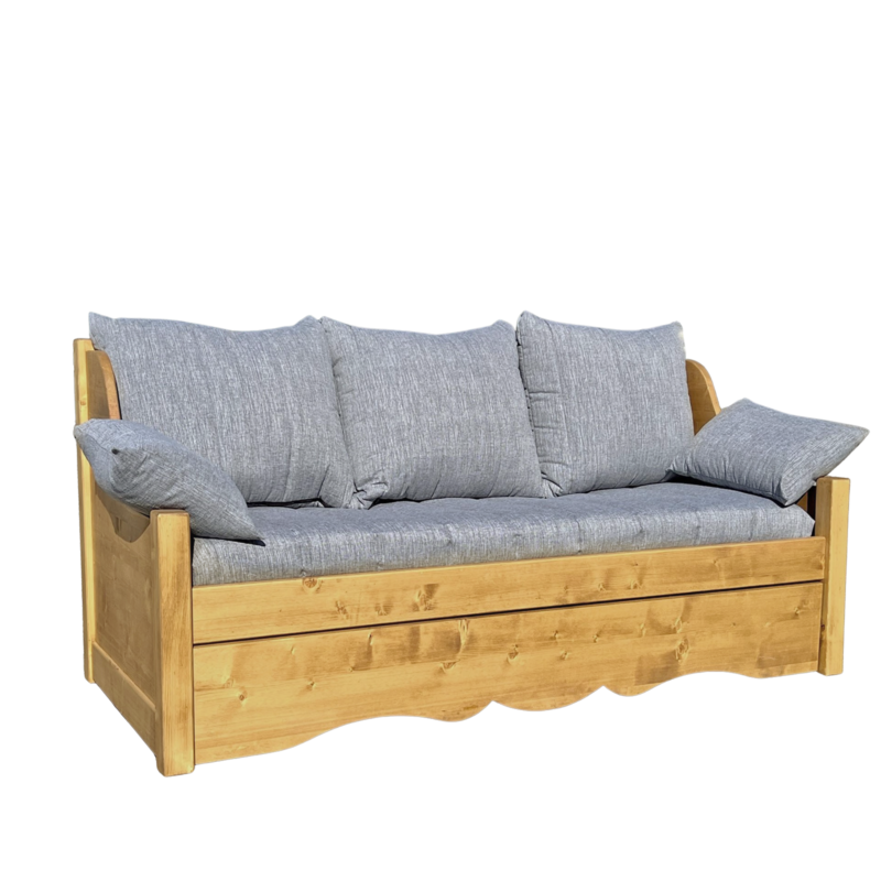 Canapé fixe 4 places Jura en Pin Massif – Tissu Lissieu gris Canapés fixes meublespin.fr - mobilier et de décoration de style montagne ou chalet- meubles en pin, mobilier en bois massif de qualité, canapés convertibles - https://meublespin.fr