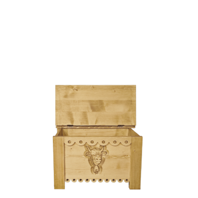 Coffre en Pin Massif Sculpté Vache 70 cm Les Coffres meublespin.fr - mobilier et de décoration de style montagne ou chalet- meubles en pin, mobilier en bois massif de qualité, canapés convertibles - https://meublespin.fr