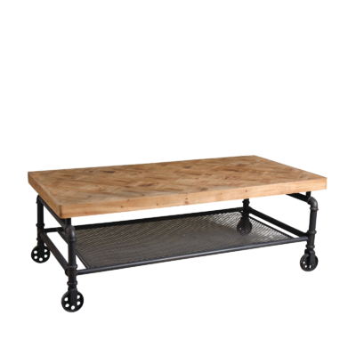 Table industrielle bois et métal sur roulettes Les tables basses meublespin.fr - mobilier et de décoration de style montagne ou chalet- meubles en pin, mobilier en bois massif de qualité, canapés convertibles - https://meublespin.fr