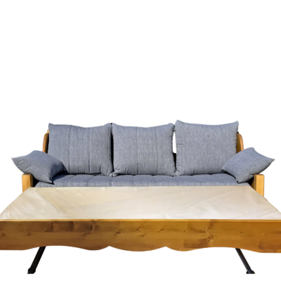 Canapé Gigogne Jura en Pin Massif – Tissu Lissieu gris Canapés Gigognes en Bois Massif meublespin.fr - mobilier et de décoration de style montagne ou chalet- meubles en pin, mobilier en bois massif de qualité, canapés convertibles - https://meublespin.fr