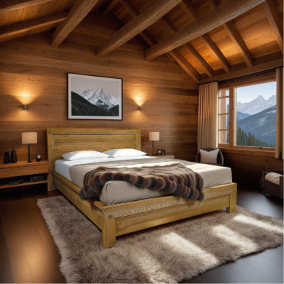Lit en Pin Brossé Montana 140 x 190cm Montana meublespin.fr - mobilier et de décoration de style montagne ou chalet- meubles en pin, mobilier en bois massif de qualité, canapés convertibles - https://meublespin.fr