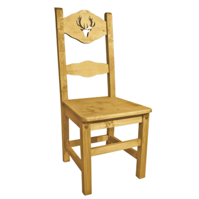 Chaise Dossier Haut en pin massif avec Motif Cerf Chamonix meublespin.fr - mobilier et de décoration de style montagne ou chalet- meubles en pin, mobilier en bois massif de qualité, canapés convertibles - https://meublespin.fr