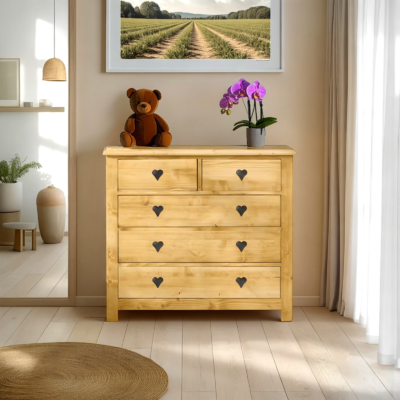 Commode 5 Tiroirs en Pin Massif 100 cm « Exclusivité WEB » Chamonix meublespin.fr - mobilier et de décoration de style montagne ou chalet- meubles en pin, mobilier en bois massif de qualité, canapés convertibles - https://meublespin.fr