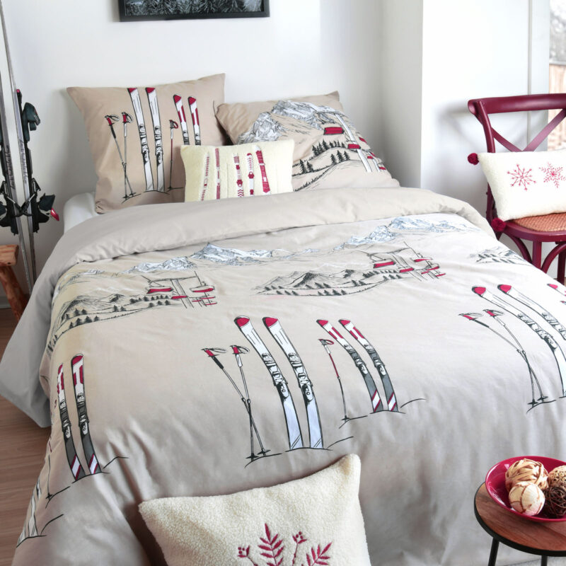 Housse de Couette et deux taies en coton Alpes Les Housses de Couettes meublespin.fr - mobilier et de décoration de style montagne ou chalet- meubles en pin, mobilier en bois massif de qualité, canapés convertibles - https://meublespin.fr