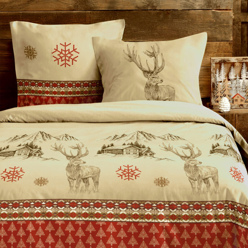 Housse de Couette et deux taies en coton Bauges rouge Les Housses de Couettes meublespin.fr - mobilier et de décoration de style montagne ou chalet- meubles en pin, mobilier en bois massif de qualité, canapés convertibles - https://meublespin.fr